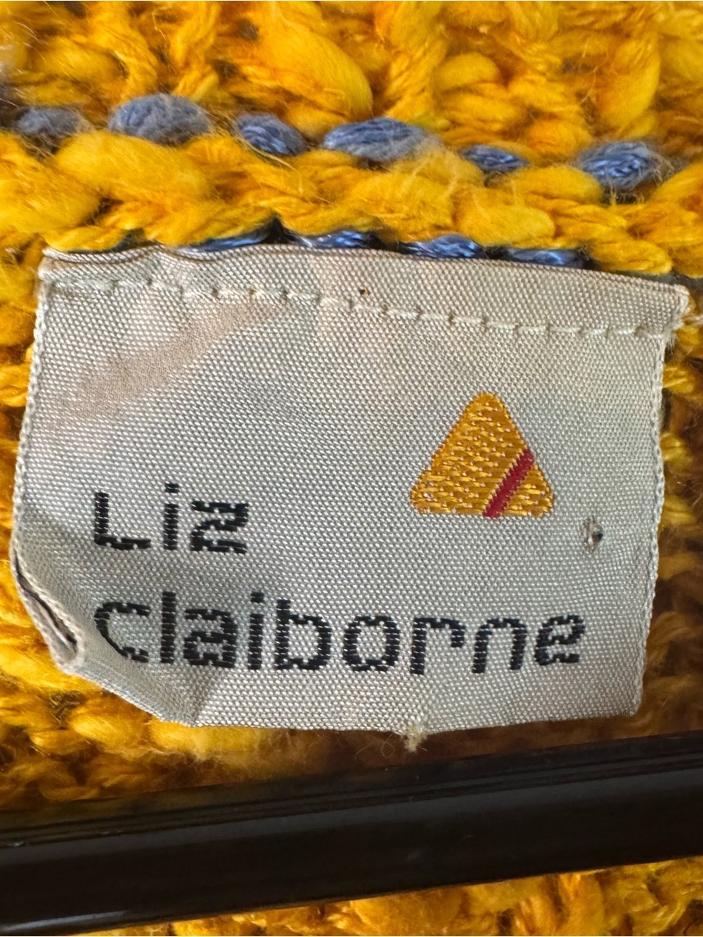 Vintage Liz Claiborne Large Knit Sweater Vest Linen Cotton Yellow Gold Blue RARE - Picture 2 of 6